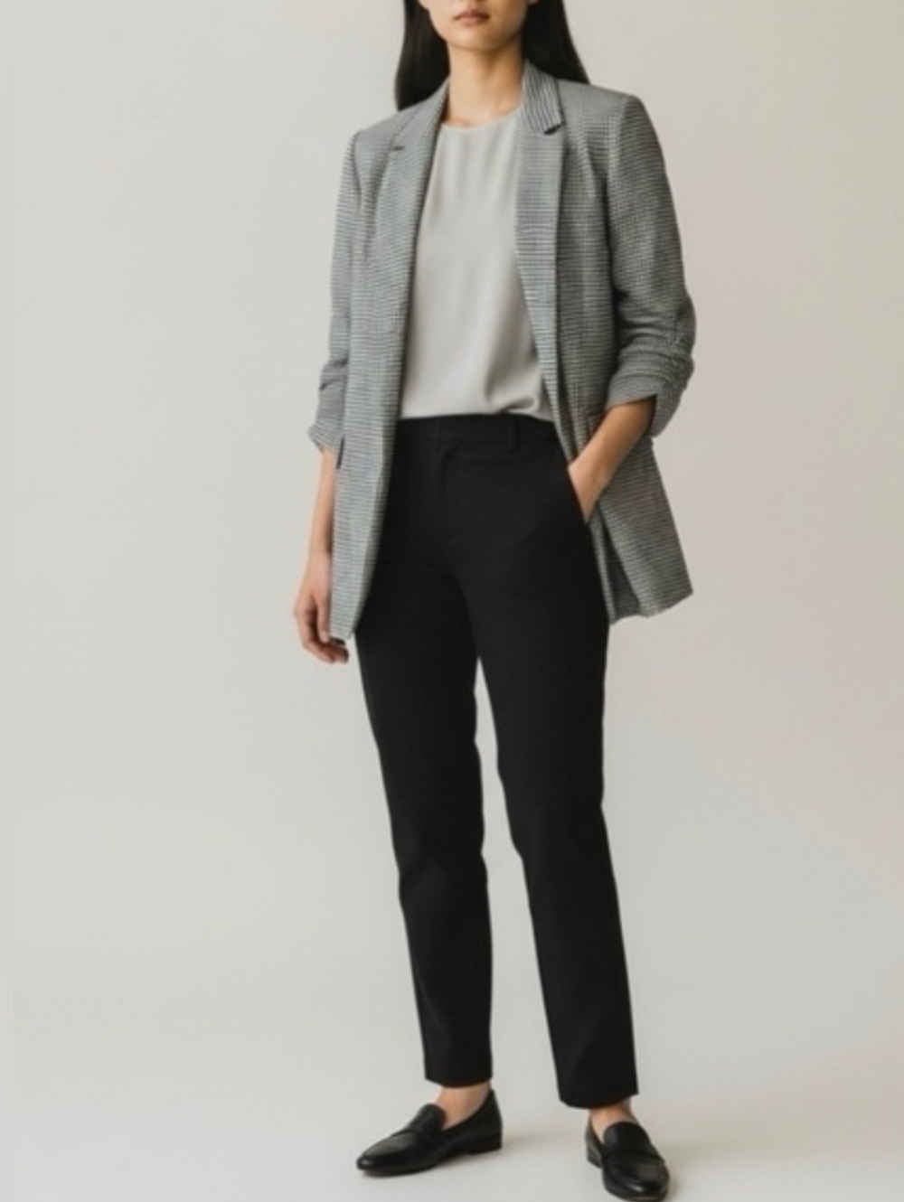 Rachel Zoe Black & White Gingham Plaid Checkered Minimalist Blazer Small